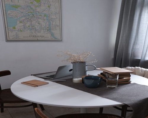 A quiet home atmosphere after work, with a book on a table